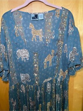 Phool  blue Printed Button-Front Maxi Dress with Animal Motif